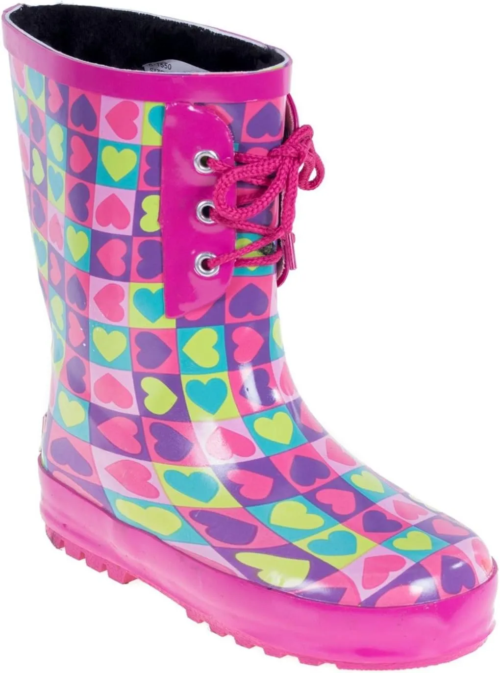 Kid's Rubber Lace Up Heart Print Rainboots, 12, Pink