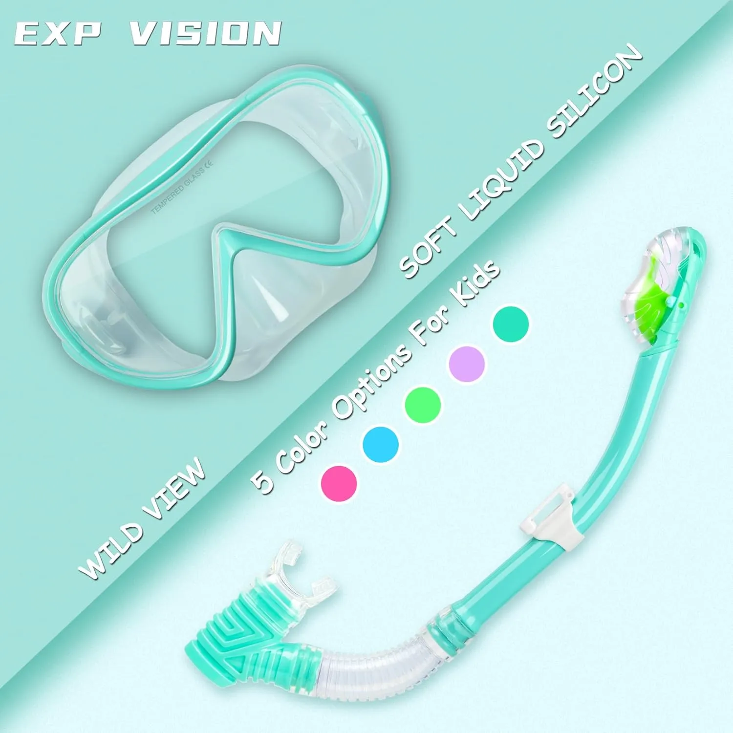 Kids Snorkel Set, Child Diving Mask Anti-Fog Swim Goggles and Dry Snorkel Children Snorkeling Gear for Youth Boys Girls Age 4-14