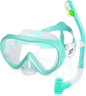 Kids Snorkel Set, Child Diving Mask Anti-Fog Swim Goggles and Dry Snorkel Children Snorkeling Gear for Youth Boys Girls Age 4-14