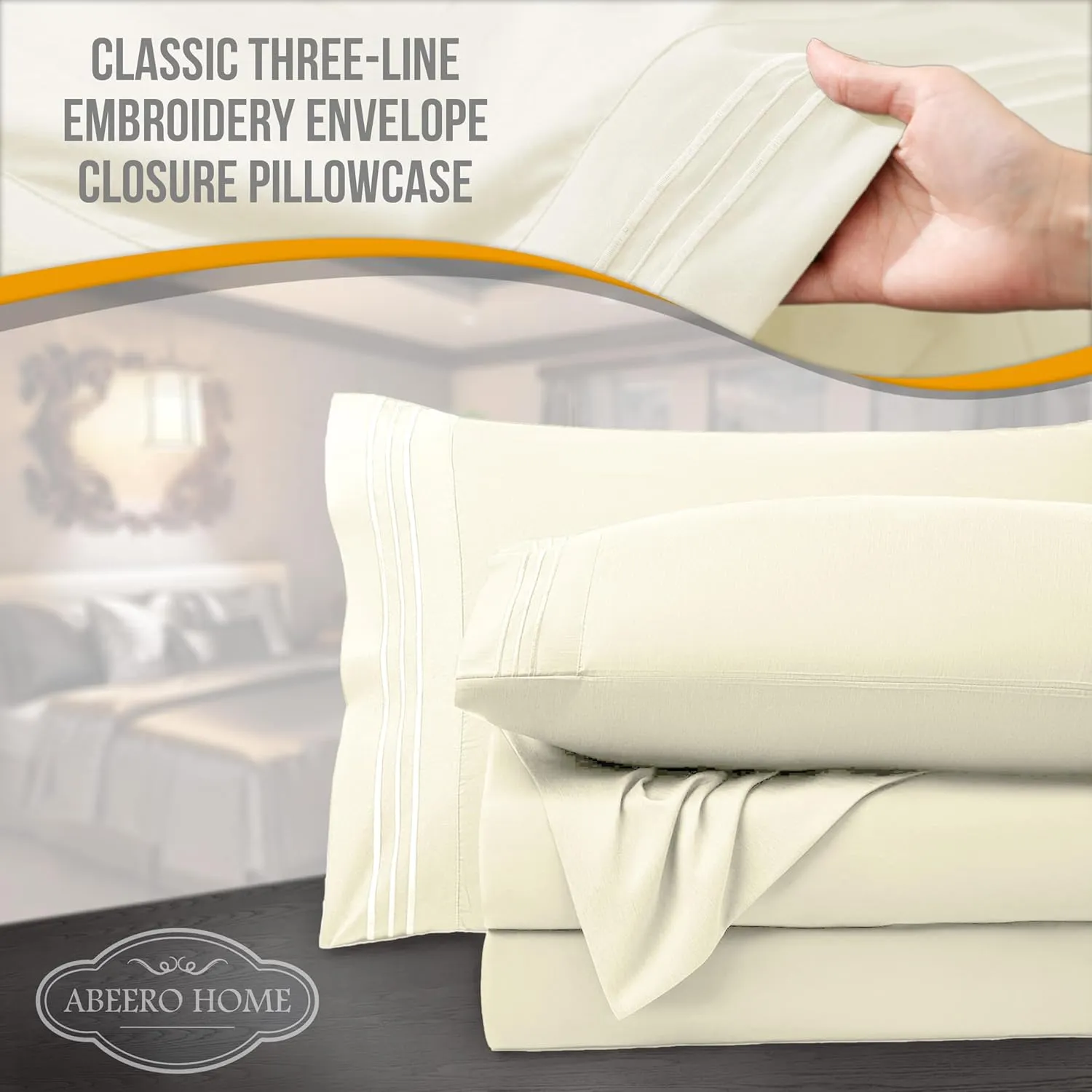 King Size Sheets Set Cooling - Luxury Hotel Sheets - Soft Bed Sheets with Elastic Corner Straps - Deep Pockets Microfiber Bedsheet - Bedding Sheets & Pillowcases - 4 Piece (King, Ivory)
