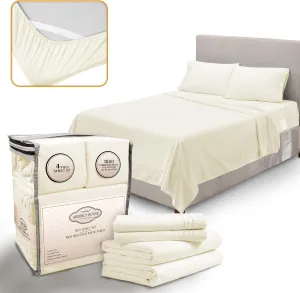 King Size Sheets Set Cooling - Luxury Hotel Sheets - Soft Bed Sheets with Elastic Corner Straps - Deep Pockets Microfiber Bedsheet - Bedding Sheets & Pillowcases - 4 Piece (King, Ivory)