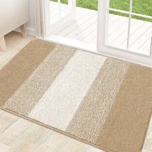 Kitinjoy Indoor Outdoor Door Mat, 30x17 Non-Slip Absorbent Dirt Trapper, Low-Profile Washable Inside Entrance Front Floor Mat, Sturdy Soft Entry Doormats for Entryway, Beige