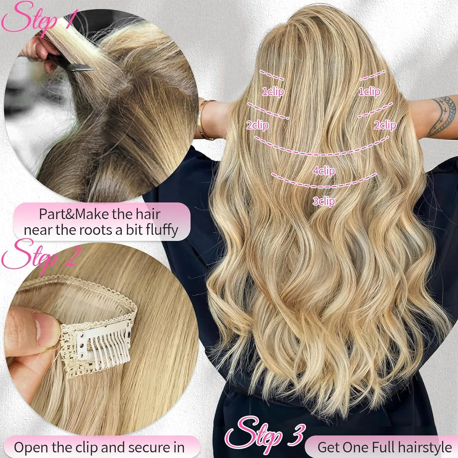 KooKaStyle Clip in Hair Extensions 6PCS 14 inch Short Hair Extensions Soft Wavy Synthetic Hairpieces for Women (Ombre Brown to Mixed Blonde)