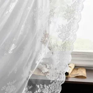 Kotile White Lace Curtains for Bedroom - Vintage Lace Curtains 63 Inch Length Rusitc Floral Knitted Sheer Curtains for Windows, Scalloped Trim Lace Curtain, 52 x 63 Inch, 2 Panels, White