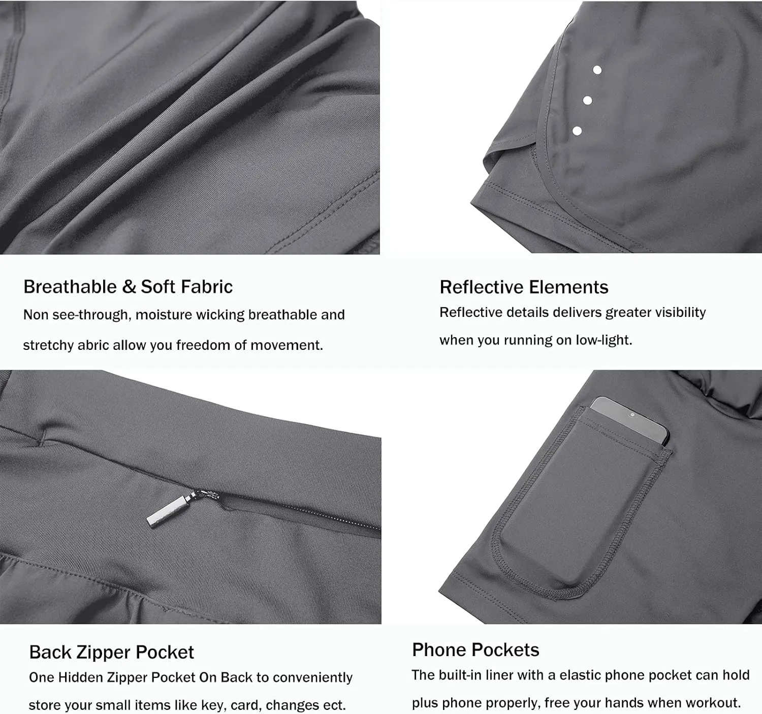 Ksmien Women's 2 in 1 Running Shorts - Lightweight Athletic Workout Gym Yoga Shorts Liner with Phone Pockets