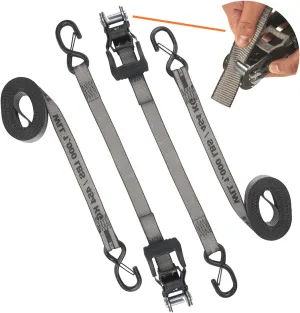 KwikFeed Ratchet Tie Down Straps - Fast Loading and Unloading, for Motorcycles, Appliances, Moving, Cargo - 1" x12' 500 lbs. WLL, Reinforced Webbing (1000lb Working Load Limit)