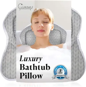 Lady McBath Bath Pillow - Luxury Bath Pillows for Tub Neck and Back Support - Powerful Suction Cups, Machine Washable Bathtub Accessory for Relaxation (Grey)