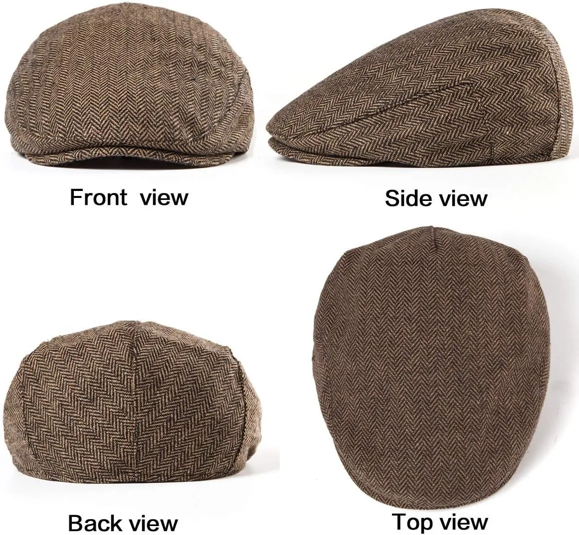 LADYBRO 2Pack Adjustable Newsboy Hats for Men Flat Cap Irish Cabbie Wool Blend Tweed