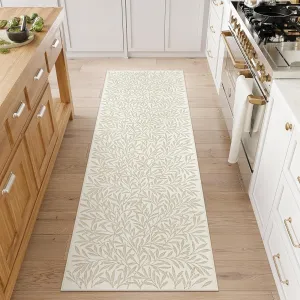 Lahome Botanical Boho Runner Rug, Soft Modern Kitchen Rug Non Slip, Washable Leaf Carpet Runner for Hallway 8ft, Non Shedding Plant Carpet for Entryway Porch (2'5''x8', Beige)