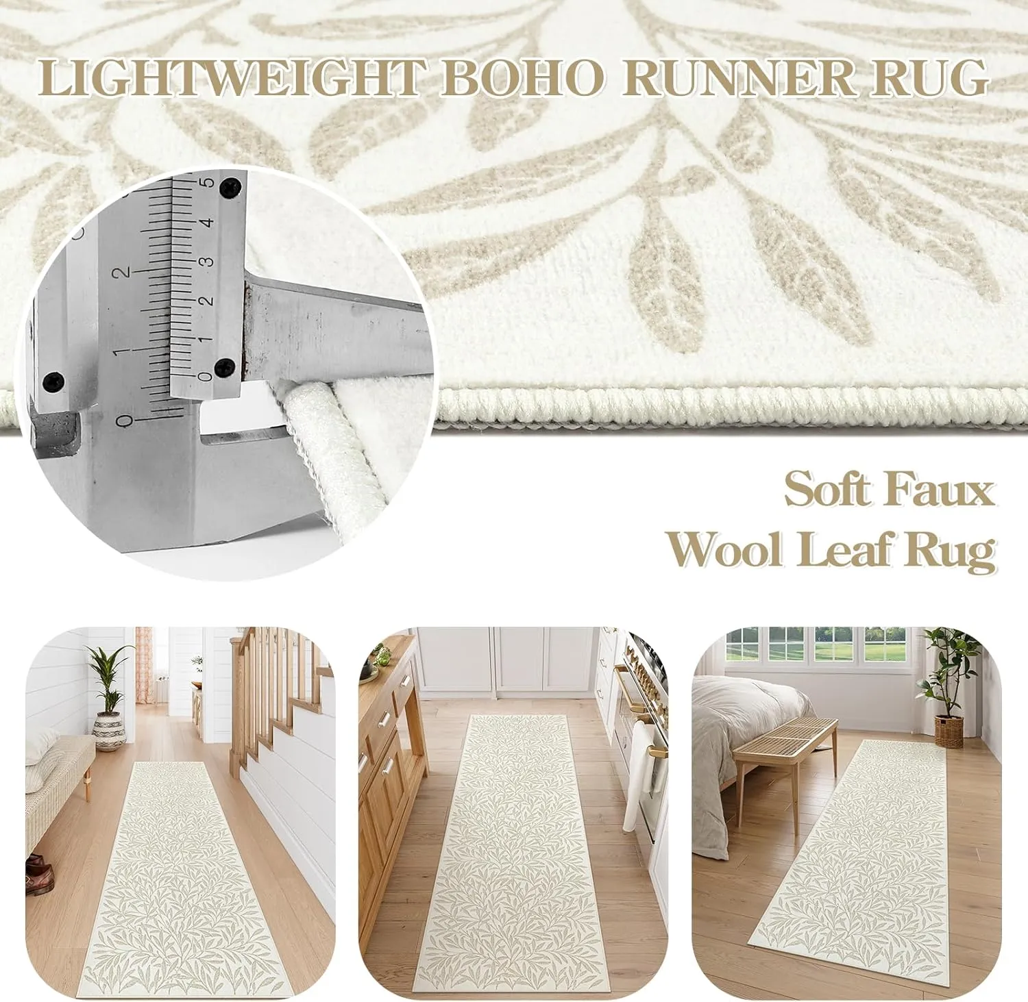 Lahome Botanical Boho Runner Rug, Soft Modern Kitchen Rug Non Slip, Washable Leaf Carpet Runner for Hallway 8ft, Non Shedding Plant Carpet for Entryway Porch (2'5''x8', Beige)