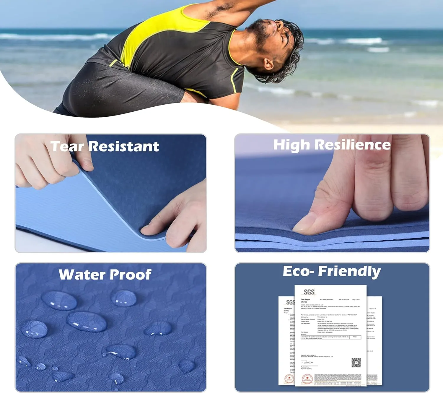 Large Yoga Mat for Men and Women 1/4 & 2/5 Inch Extra Thick TPE Fitness Mat for Home Gym Workout, Non-Slip, Eco Friendly Exercise Mat for Yoga, Pilates, Stretching, Meditation