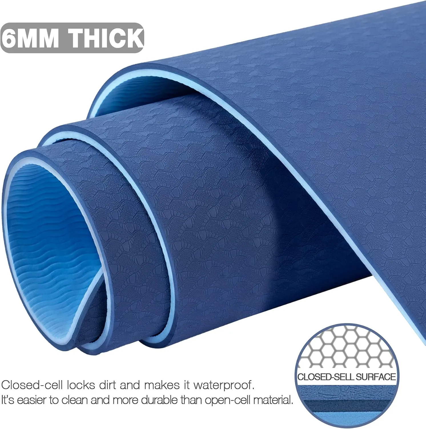 Large Yoga Mat for Men and Women 1/4 & 2/5 Inch Extra Thick TPE Fitness Mat for Home Gym Workout, Non-Slip, Eco Friendly Exercise Mat for Yoga, Pilates, Stretching, Meditation