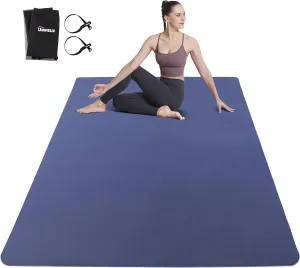 Large Yoga Mat for Men and Women 1/4 & 2/5 Inch Extra Thick TPE Fitness Mat for Home Gym Workout, Non-Slip, Eco Friendly Exercise Mat for Yoga, Pilates, Stretching, Meditation