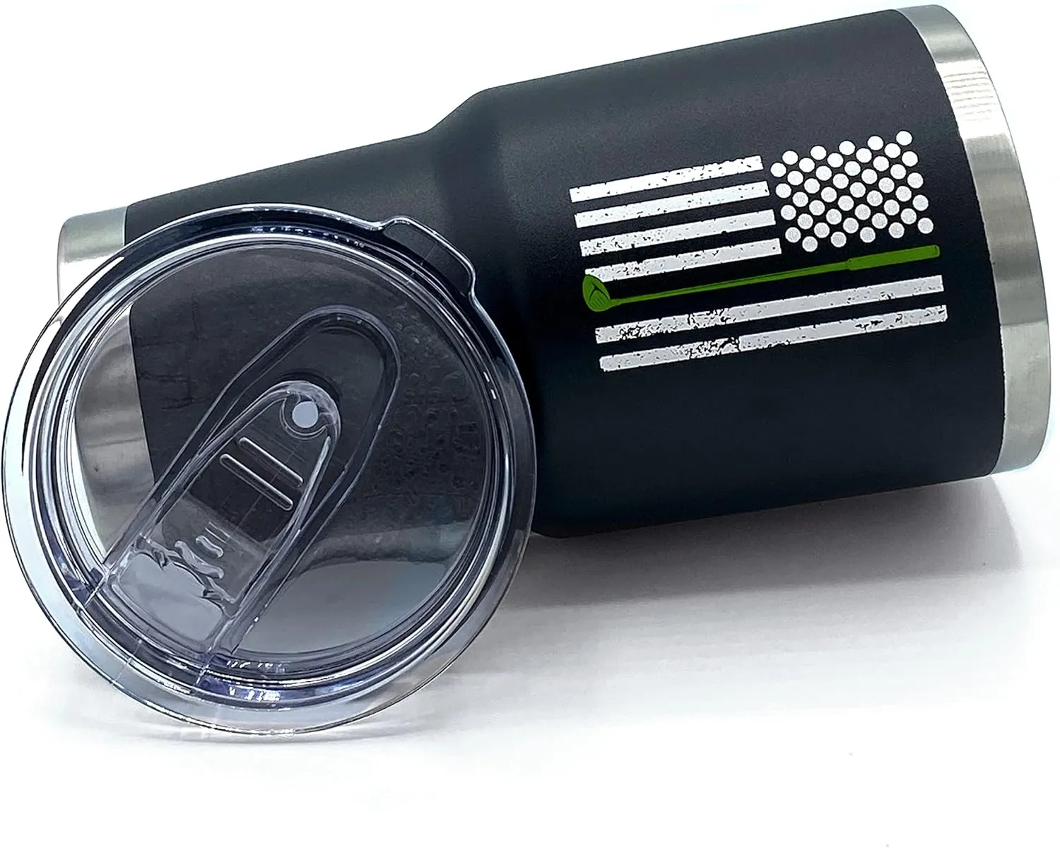 Lifecraft Golf Gifts for Men or Women, Unique Stainless Steel Travel Golfing Tumbler w/Golf Balls as Stars on American Flag, Funny Golfer Accessories Gift, Use for Coffee Beer or Wine, Black 30 oz