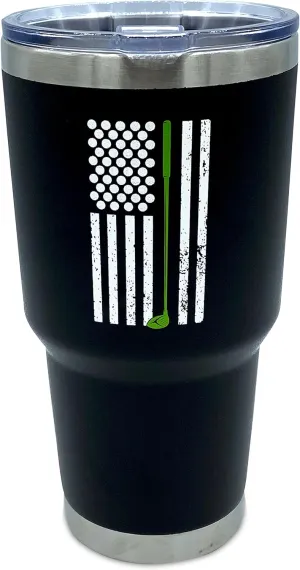 Lifecraft Golf Gifts for Men or Women, Unique Stainless Steel Travel Golfing Tumbler w/Golf Balls as Stars on American Flag, Funny Golfer Accessories Gift, Use for Coffee Beer or Wine, Black 30 oz
