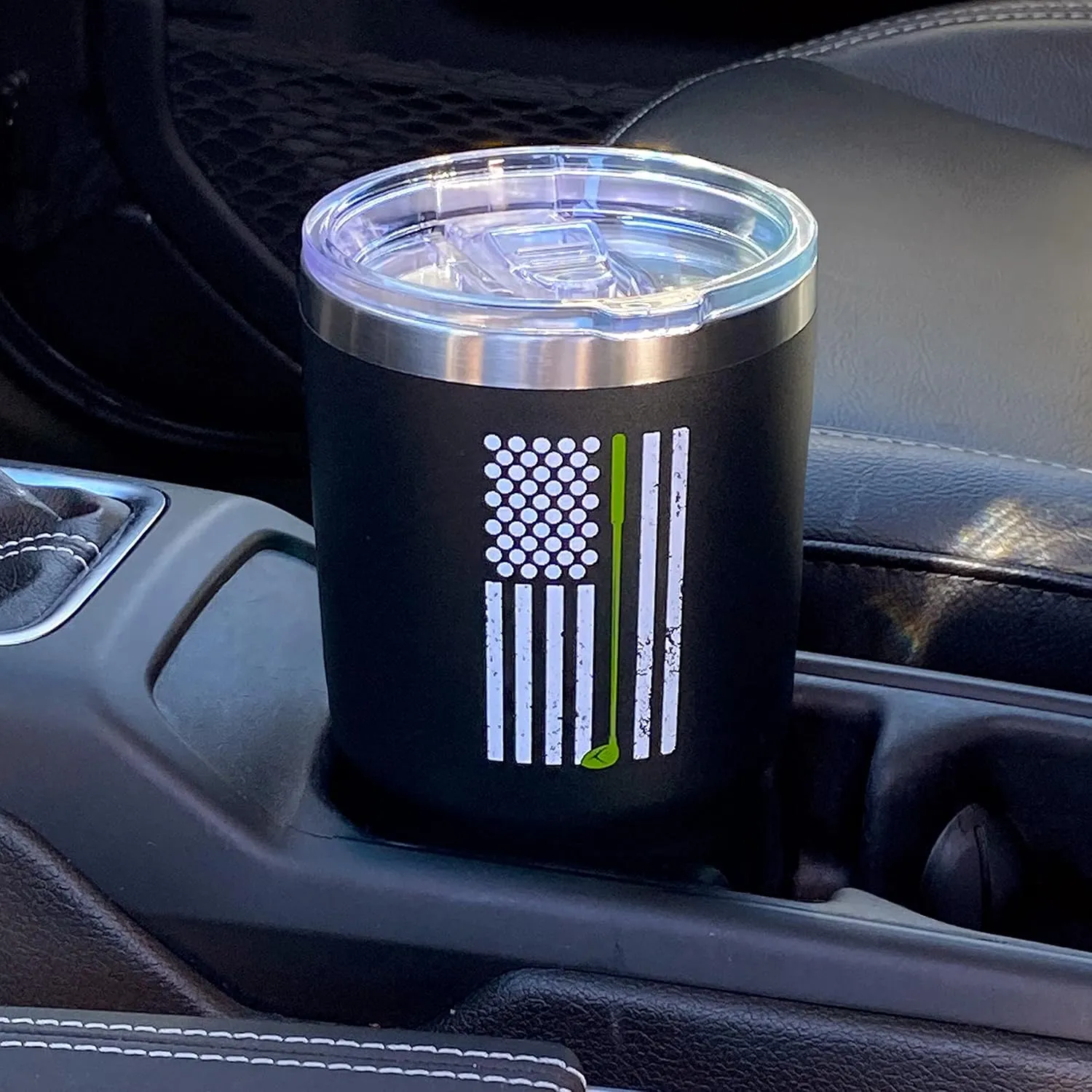 Lifecraft Golf Gifts for Men or Women, Unique Stainless Steel Travel Golfing Tumbler w/Golf Balls as Stars on American Flag, Funny Golfer Accessories Gift, Use for Coffee Beer or Wine, Black 30 oz