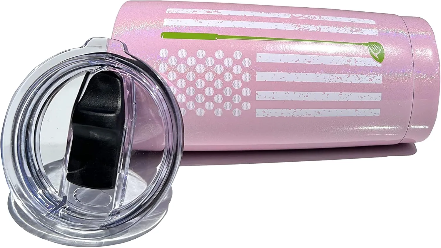 Lifecraft Golf Gifts for Men or Women, Unique Stainless Steel Travel Golfing Tumbler w/Golf Balls as Stars on American Flag, Funny Golfer Accessories Gift, Use for Coffee Beer or Wine, Pink 20 oz