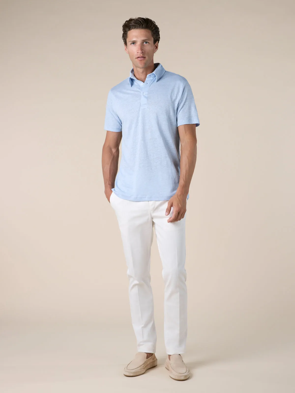 Light Blue Linen Polo Shirt
