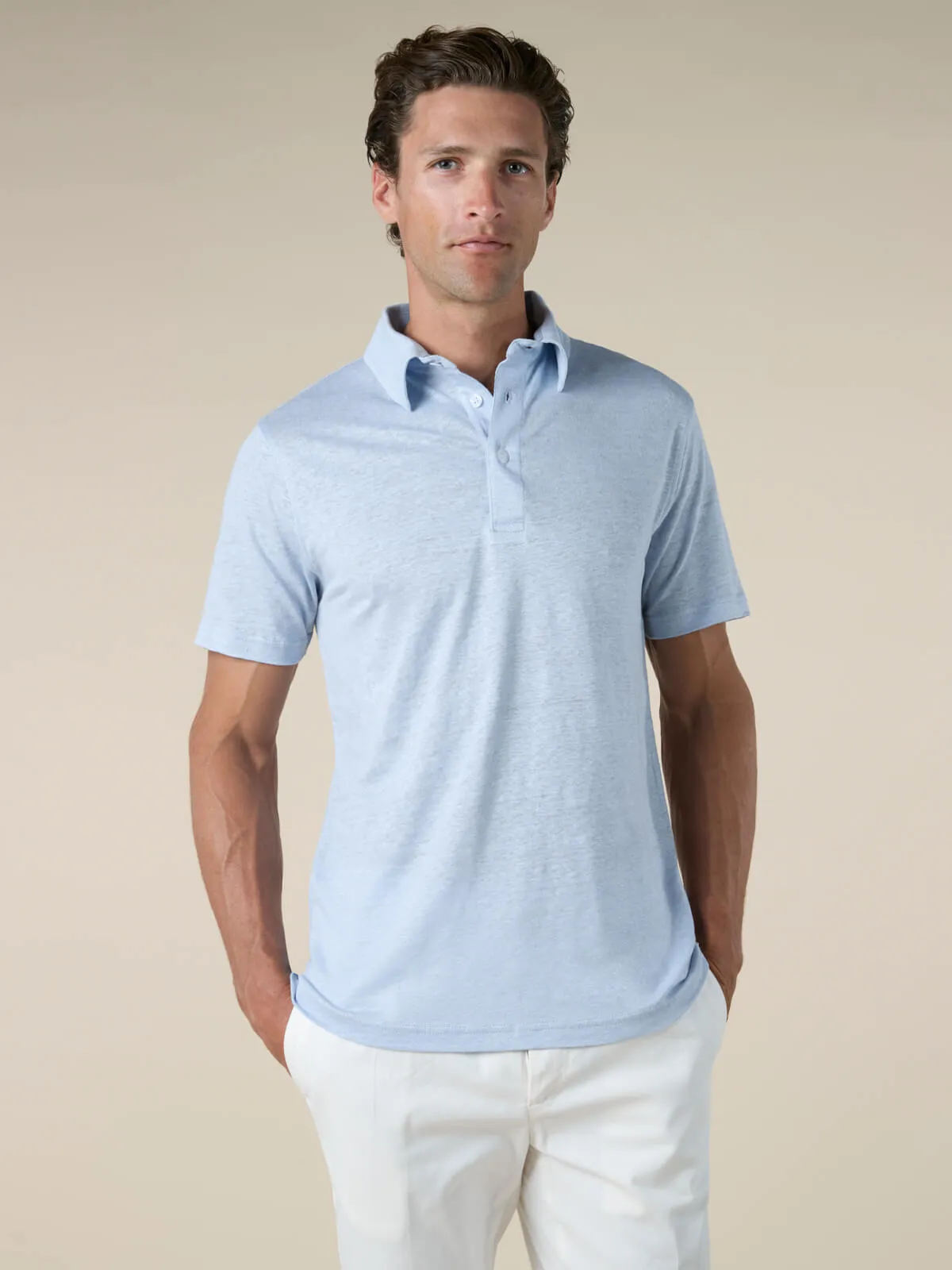 Light Blue Linen Polo Shirt