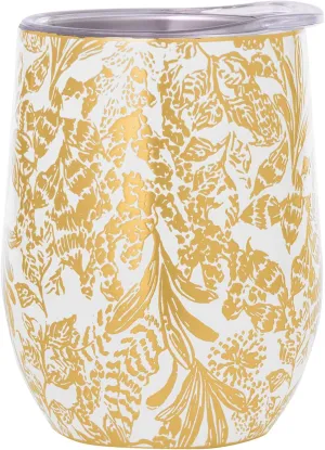 Lilly Pulitzer 12oz Insulated Tumbler with Lid, Stainless Steel Travel Wine Glass, Double Wall Metal Cup, Calypso Coast (Gold)