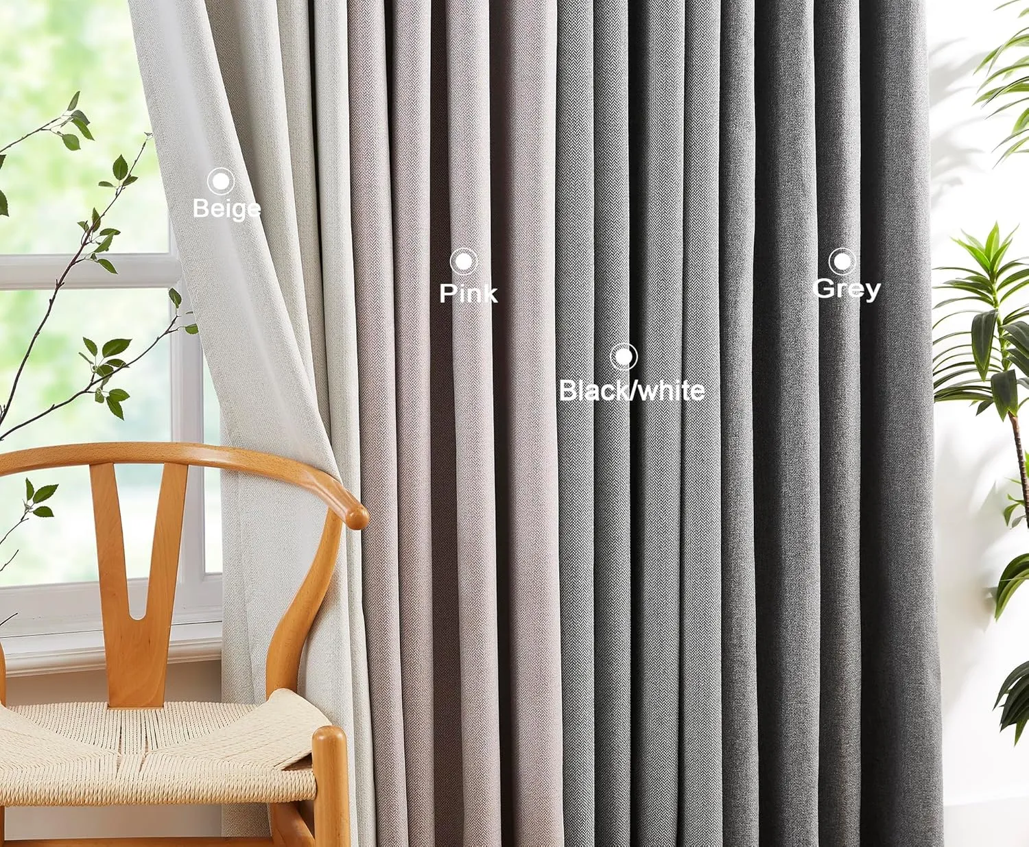 Linen Full Blackout Curtains Pink for Bedroom 84 inches Length Energy Saving Burlap Texture Window Curtains for Living Room Chevron Room Darkening Curtain Drapes 50" w x 2 Panels, Grommet Top