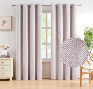 Linen Full Blackout Curtains Pink for Bedroom 84 inches Length Energy Saving Burlap Texture Window Curtains for Living Room Chevron Room Darkening Curtain Drapes 50" w x 2 Panels, Grommet Top