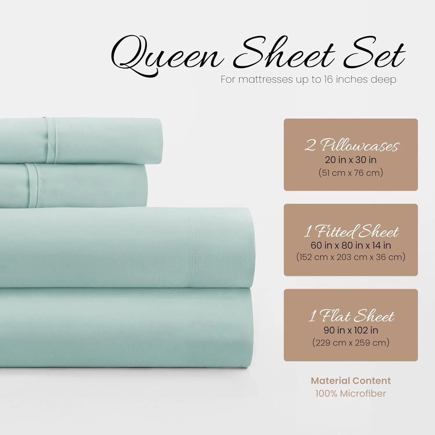 Linen Market Double-Brushed Microfiber Queen Sheet Set 4 Piece – Oeko-TEX Certified Ultra Soft & Wrinkle-Free - 16" Deep Pocket Sheets - Easy Care Queen Size - Aqua