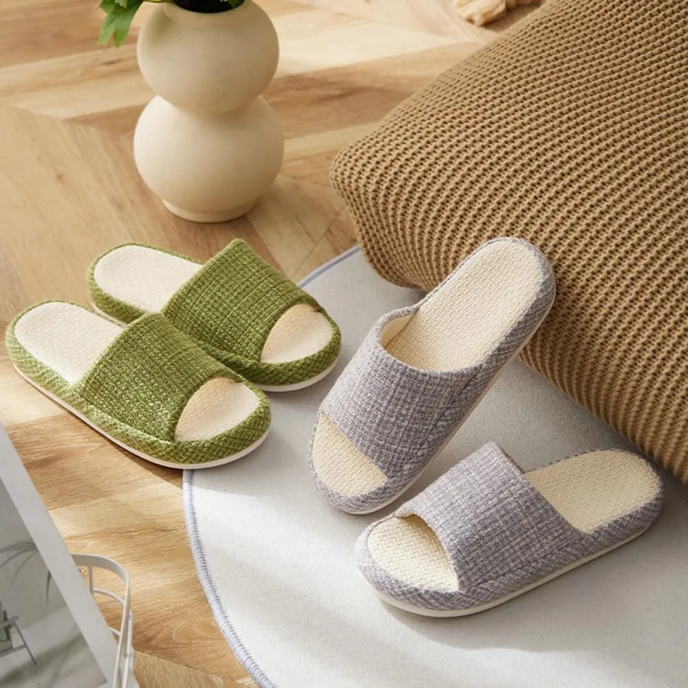 Linen Slippers for Women Men Spring Summer Shoes Indoor Outdoor Soft Slide Sandals Slip-on House Shoes Home Shoes 2025
