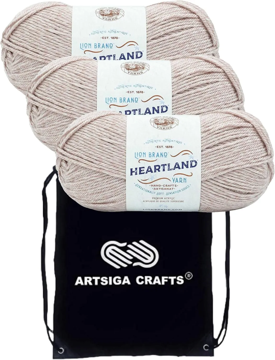 Lion Brand Heartland Wolf Trap 136-102 (3-Skeins - Same Dye Lot) Worsted Medium #4 Acrylic Yarn for Crocheting and Knitting with Project Bag