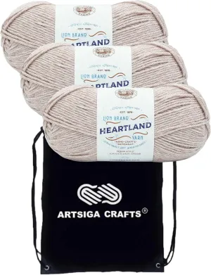 Lion Brand Heartland Wolf Trap 136-102 (3-Skeins - Same Dye Lot) Worsted Medium #4 Acrylic Yarn for Crocheting and Knitting with Project Bag