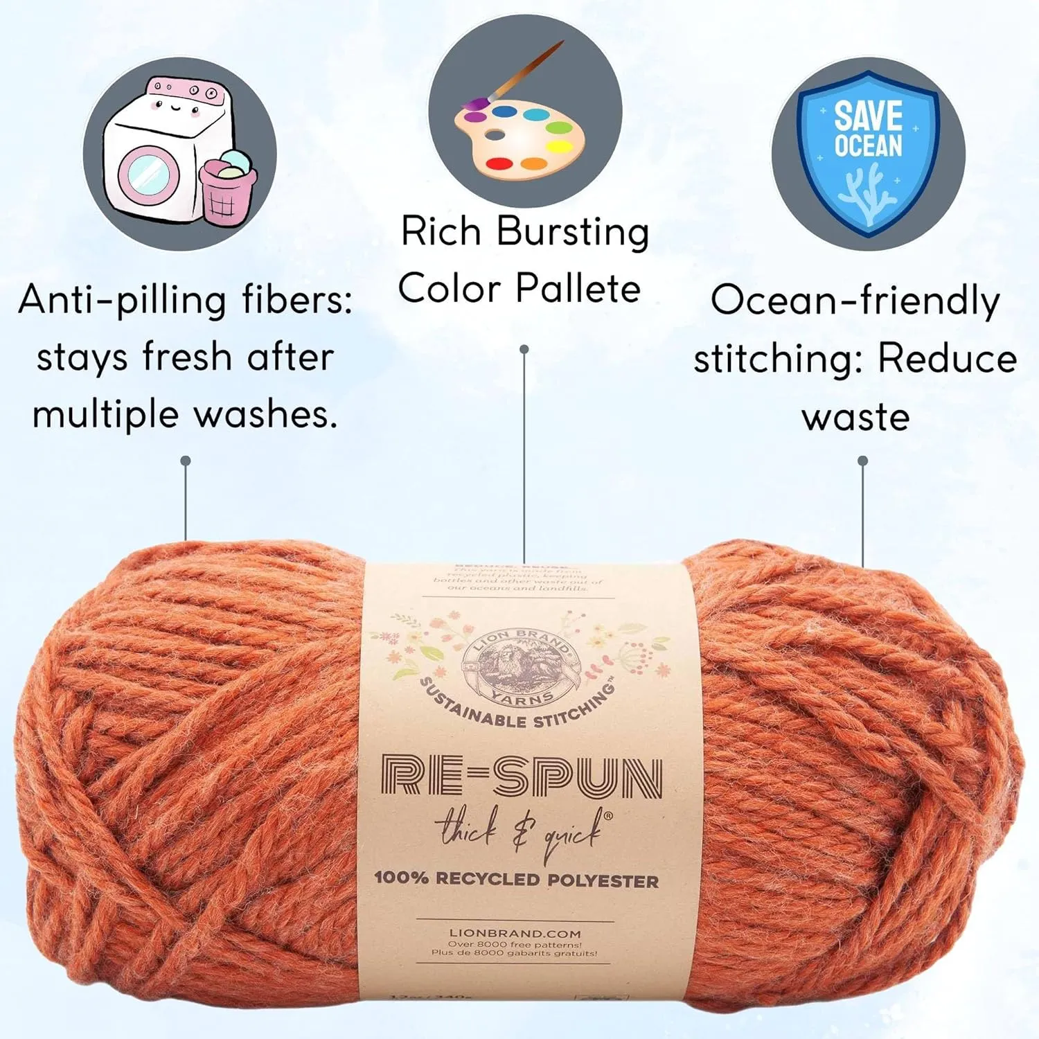 Lion Brand Re Spun Thick & Quick Cinnamon Stick 843-133 (3-Skeins - Same Dye Lot) Weight S Bulky #6 Polyester Yarn for Crocheting and Knitting with Project Bag