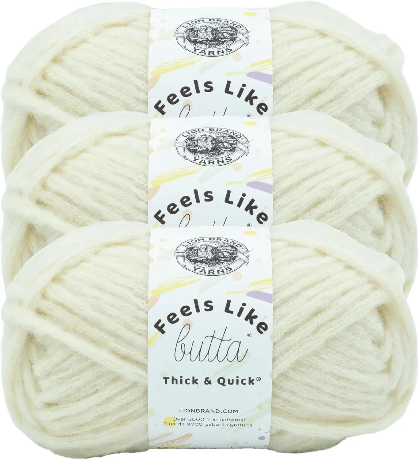 Lion Brand Yarn Feels Like Butta Thick & Quick Super Bulky Yarn for Knitting, 3 Pack, Antique White