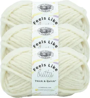 Lion Brand Yarn Feels Like Butta Thick & Quick Super Bulky Yarn for Knitting, 3 Pack, Antique White