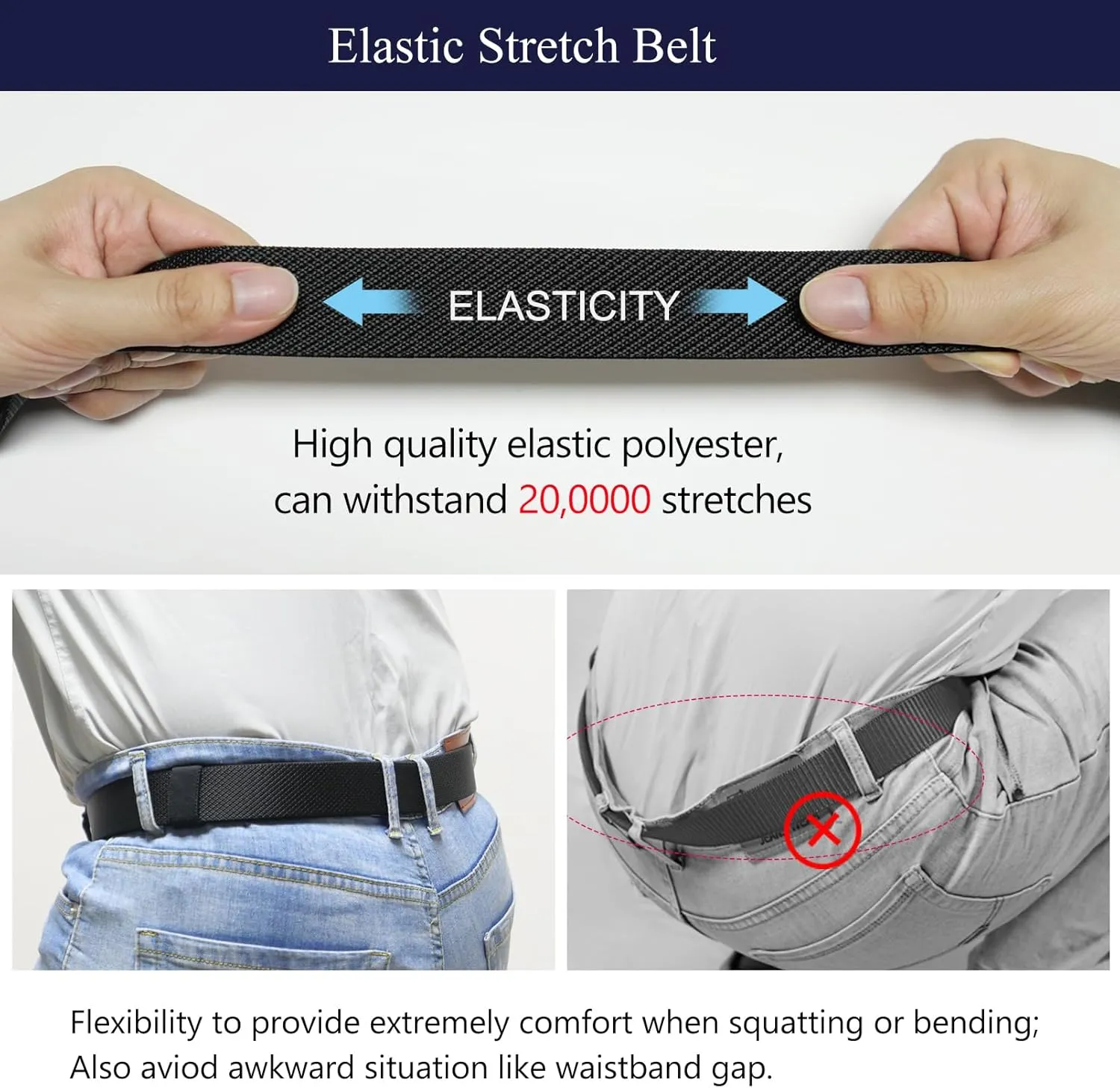 LionVII Mens Belt Ratchet Elastic, Stretch Belt for Work Slide with Automatic Buckle for Men, Adjustable to Fit 28-49" Waist