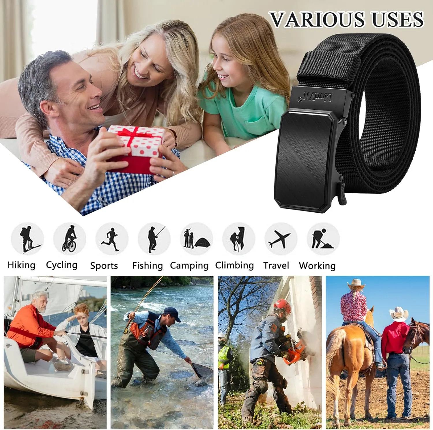 LionVII Mens Belt Ratchet Elastic, Stretch Belt for Work Slide with Automatic Buckle for Men, Adjustable to Fit 28-49" Waist