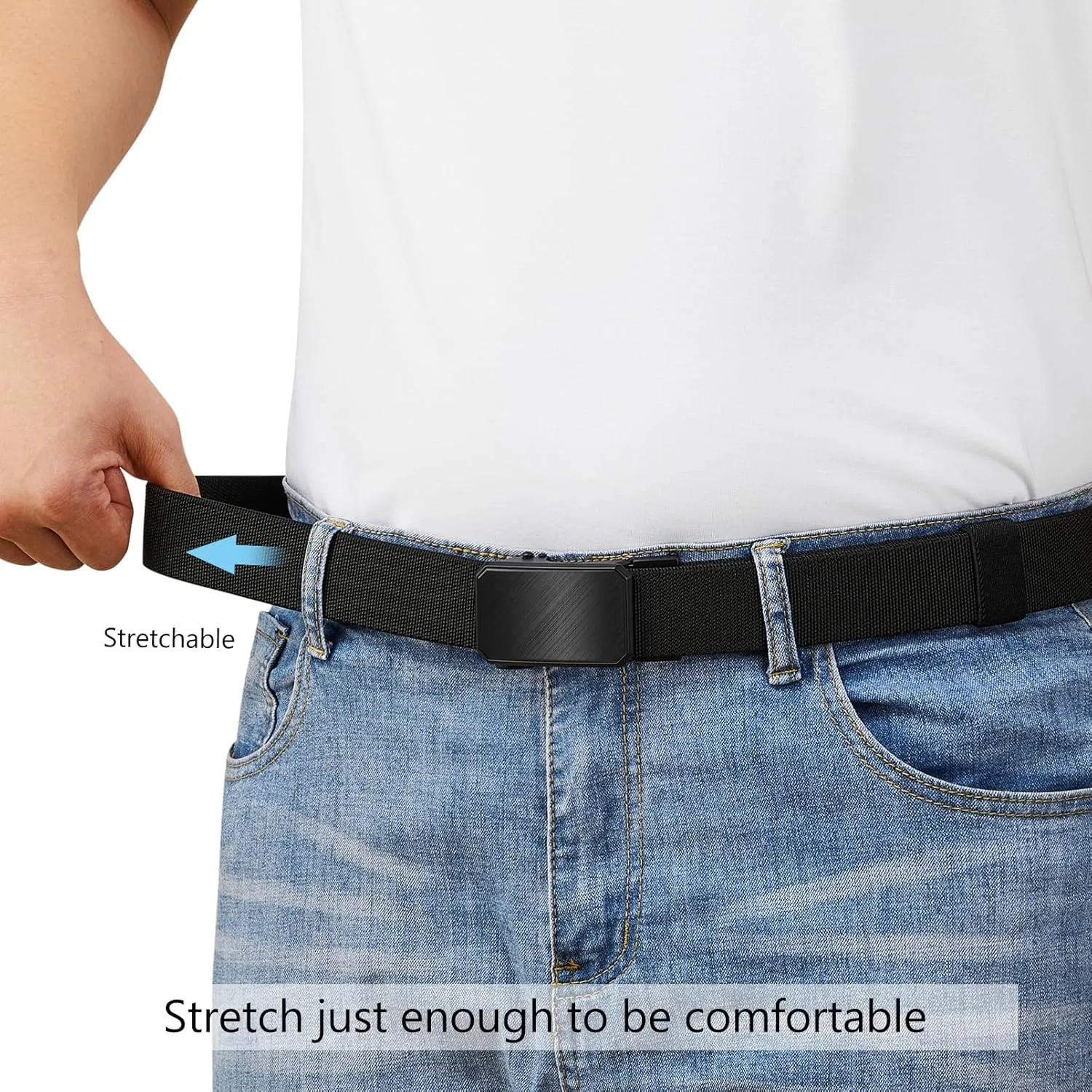 LionVII Mens Belt Ratchet Elastic, Stretch Belt for Work Slide with Automatic Buckle for Men, Adjustable to Fit 28-49" Waist