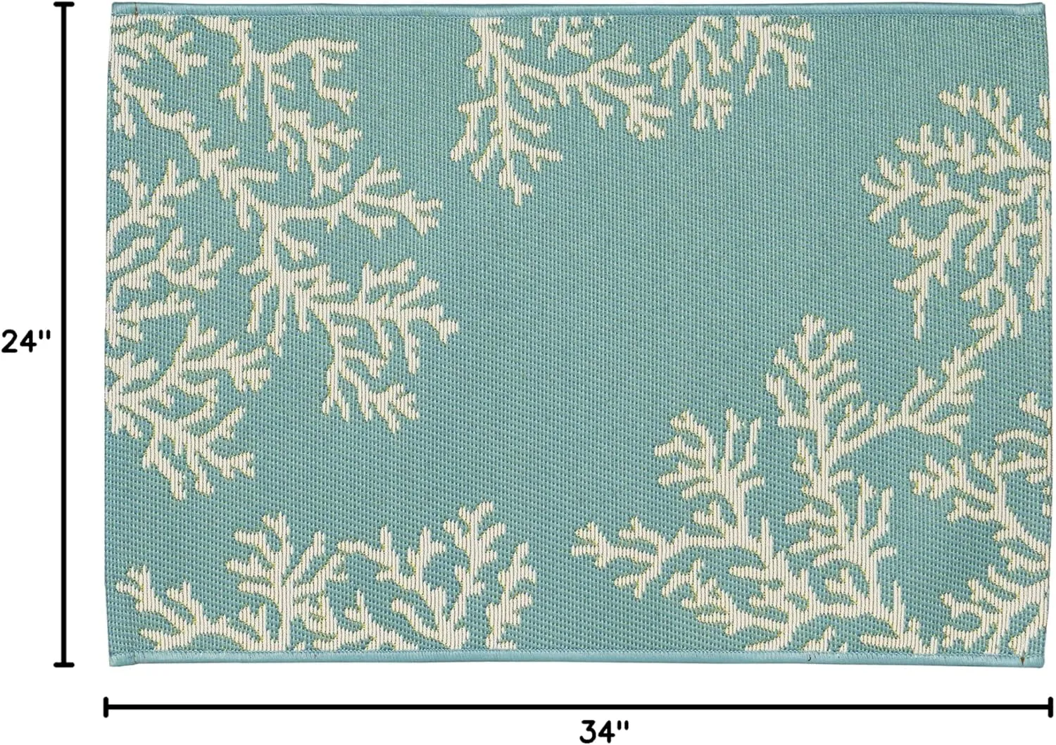 Liora Manne Esencia Machine Washable Non-Slip Low Profile Indoor/Outdoor Mat-Transitional, Coastal, Beach, Border, Coral Edge Aqua 2' x 2'10"