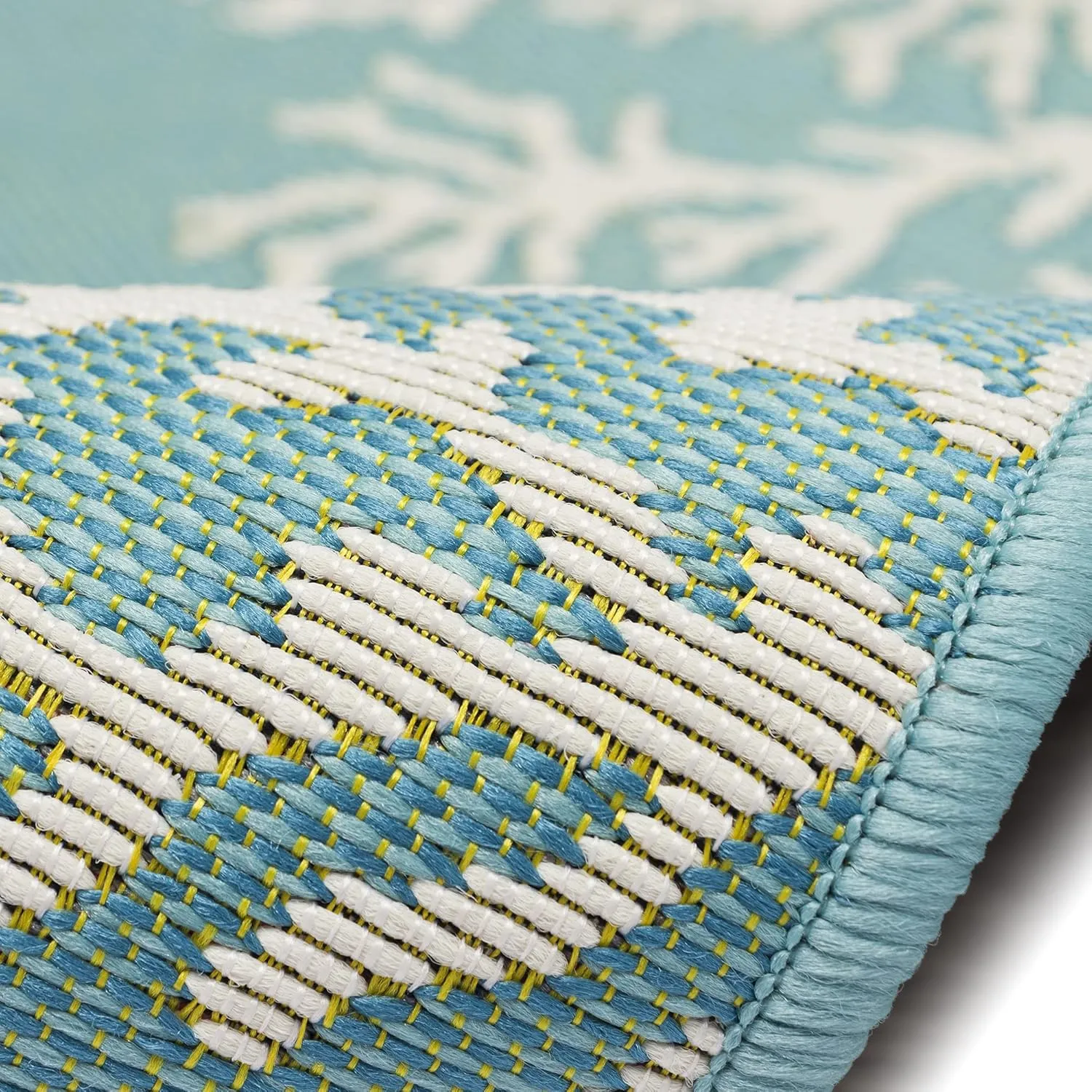 Liora Manne Esencia Machine Washable Non-Slip Low Profile Indoor/Outdoor Mat-Transitional, Coastal, Beach, Border, Coral Edge Aqua 2' x 2'10"