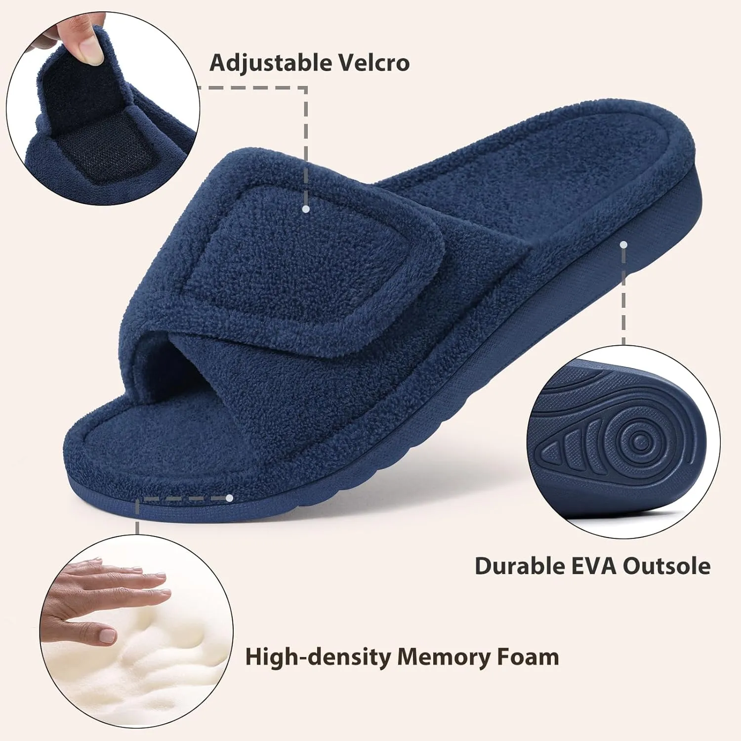 Litfun Women's Orthopedic Slippers with Arch Support Adjustable Open Toe House Shoes for Plantar Fasciitis