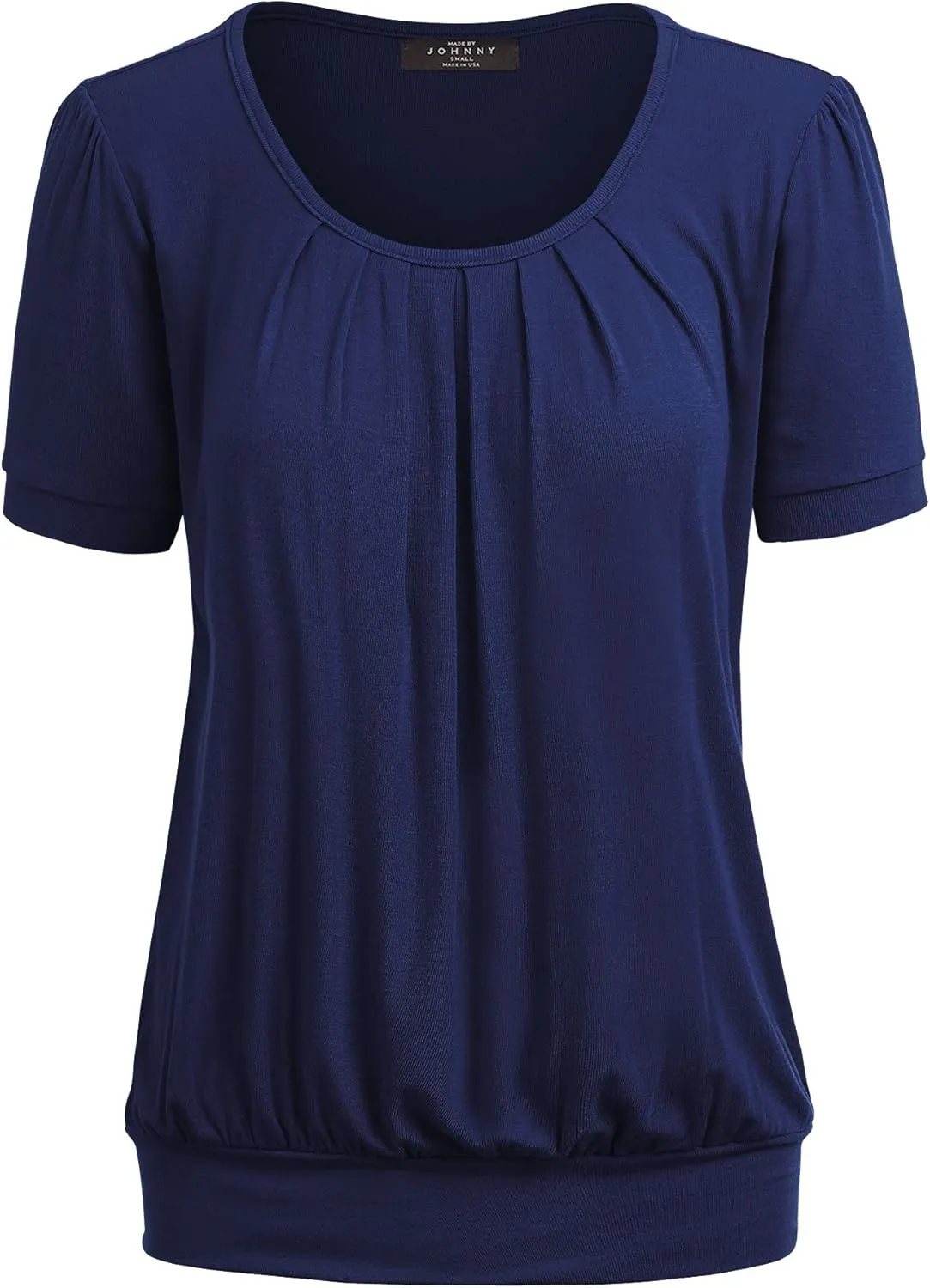LL Womens Scoop Neck Short Sleeve Front Pleated Tunic - Made in USA
