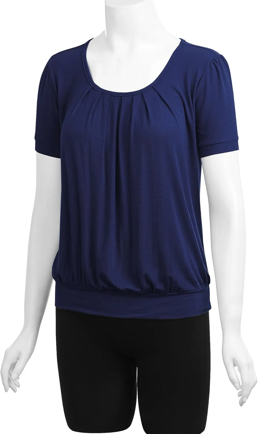 LL Womens Scoop Neck Short Sleeve Front Pleated Tunic - Made in USA