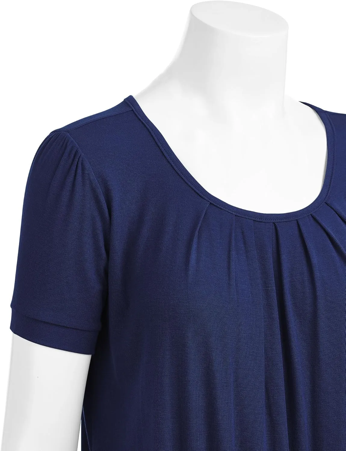 LL Womens Scoop Neck Short Sleeve Front Pleated Tunic - Made in USA