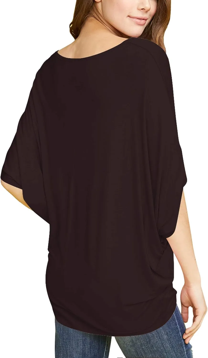 Lock and Love Women's Solid Scoop Neck Short Sleeve Loose Blouse Batwing Dolman Top Oversize