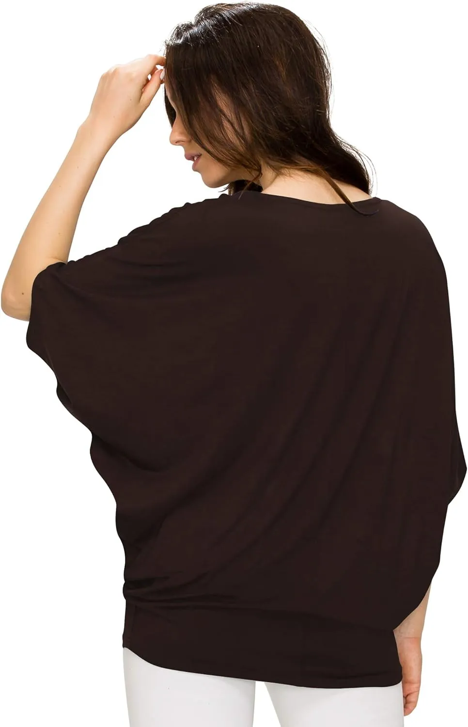 Lock and Love Women's Solid Scoop Neck Short Sleeve Loose Blouse Batwing Dolman Top Oversize