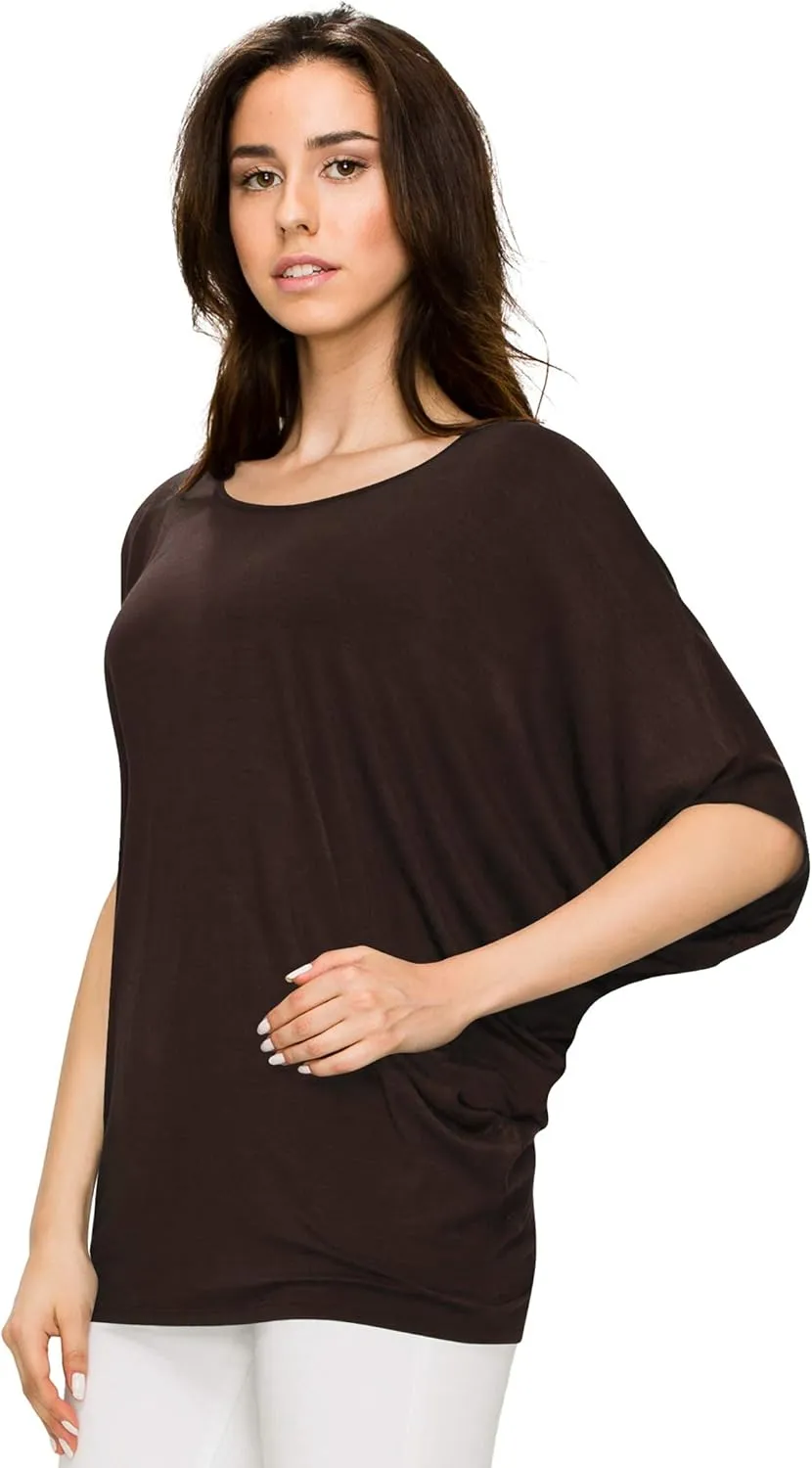 Lock and Love Women's Solid Scoop Neck Short Sleeve Loose Blouse Batwing Dolman Top Oversize