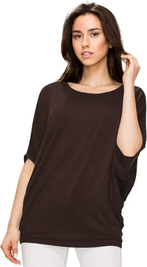Lock and Love Women's Solid Scoop Neck Short Sleeve Loose Blouse Batwing Dolman Top Oversize