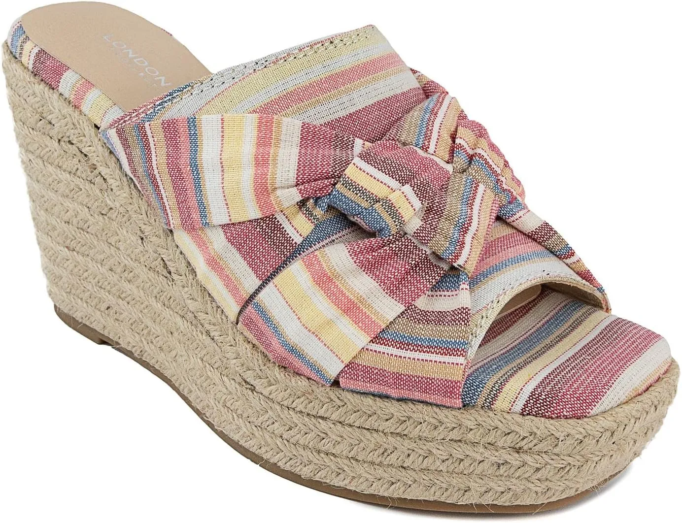 LONDON FOG Womens Heidi Espadrille Wedge Sandals with Knotty Bow Detail