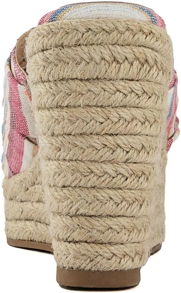 LONDON FOG Womens Heidi Espadrille Wedge Sandals with Knotty Bow Detail