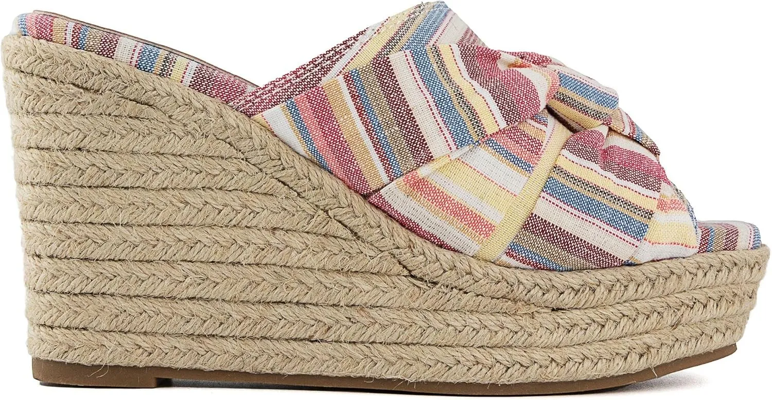 LONDON FOG Womens Heidi Espadrille Wedge Sandals with Knotty Bow Detail