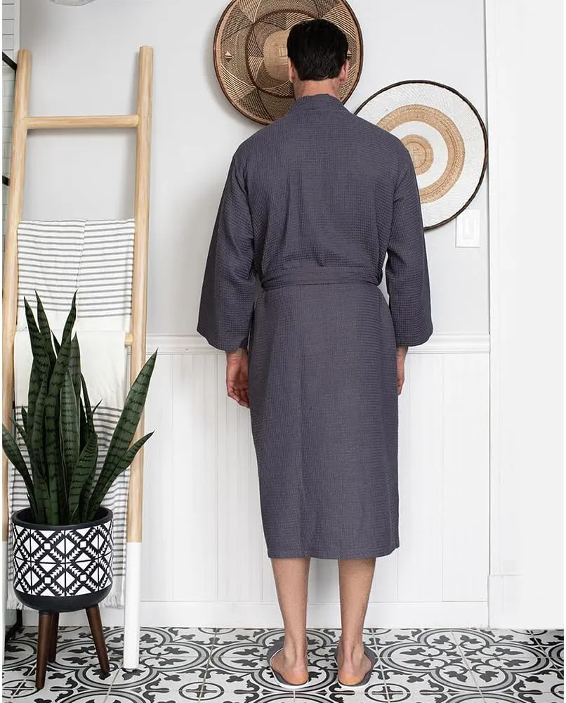 Lotus Linen Spa Men's Bath Robe – Soft Waffle Weave, Lightweight, Absorbent Cotton bathrobe for men